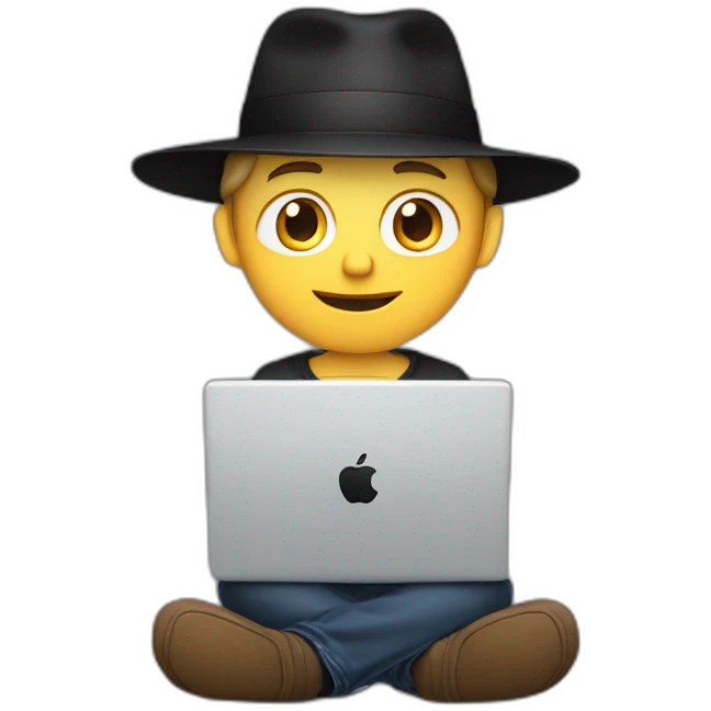 tech white guy with black hat holding a apple laptop in the lap emoji