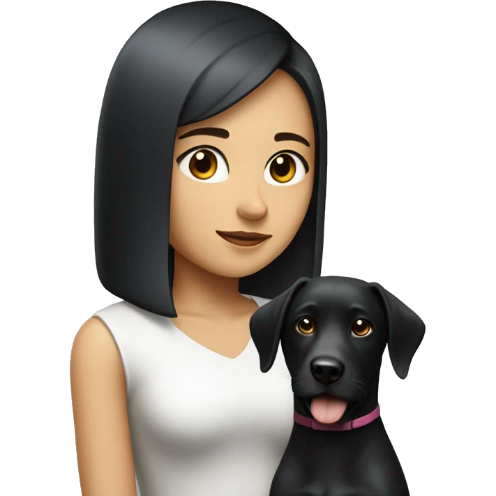 A girl with straight hair with a black dog with white breasts emoji