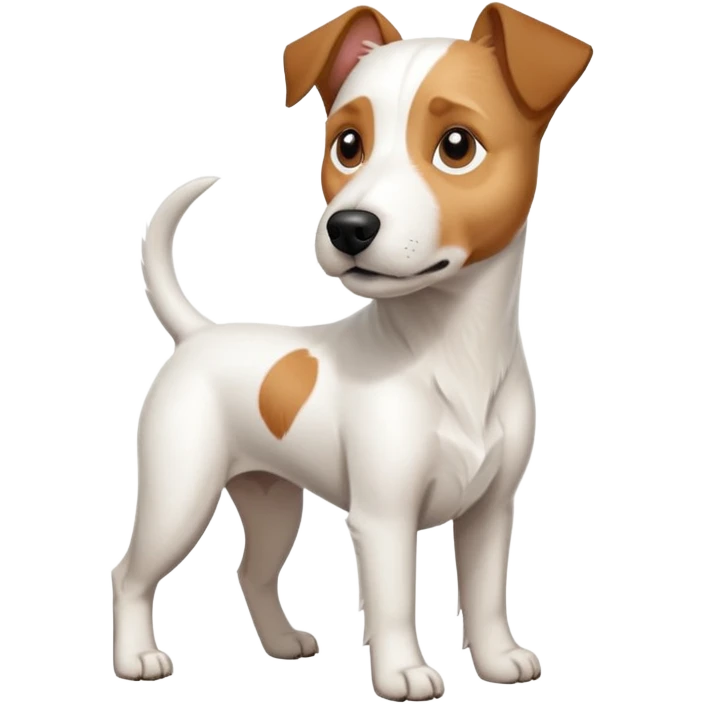 a full body large white parson russell terrier looking dog the size of a kelpie with light brown long ears and a light brown patch on one eye and a large snout emoji