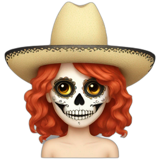 Skull girl mexican red hair Sombrero indie rock emoji