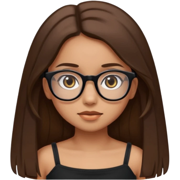 Imagine a pretty girl with slightly light brown skin with big brown eyes and glasses. She has straight long brown hair and is wearing a black tube top emoji
