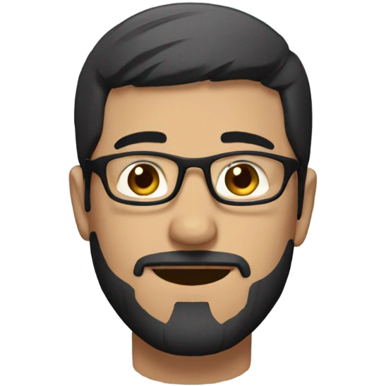 Guy with short black hair and glasses and goatee beard and brown eyes  emoji