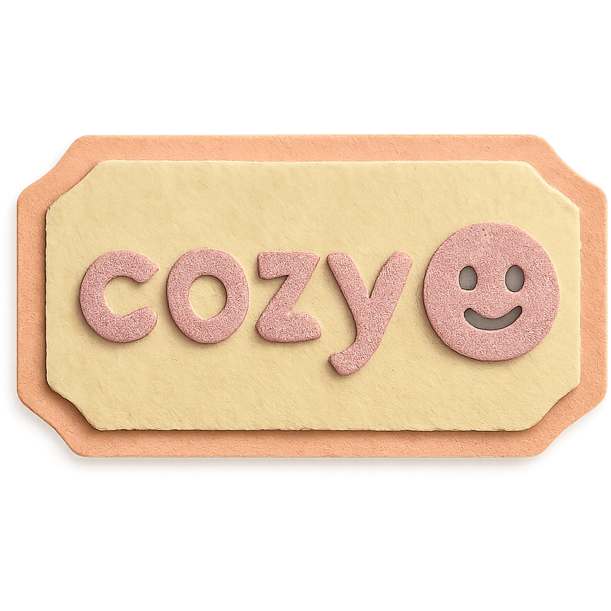 soft pastel cozy reminder label with subtle border, paper craft style, with a smiling face accent emoji