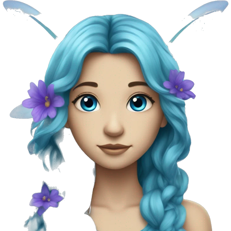 Beautiful,blue flower, fairy, blue, turqoise, silver, purple, long hair, big wings emoji