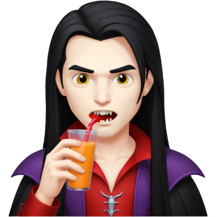 vampire using a juice box, long hair emoji