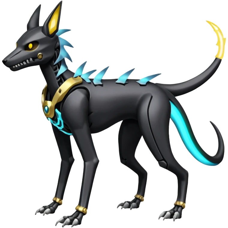 futuristic Skeleton-Cyborg-Manectric-Electrike-Houndoom-Umbreon-Marowak-Draco-Fakémon-hybrid-creature (full body), 4 legs emoji