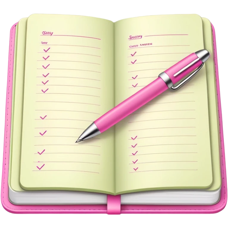 Light olive Planner open notebook with pink pen emoji