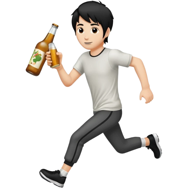 man with emo hair running with a bottle of cider emoji