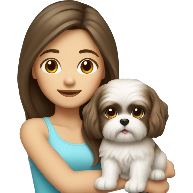 Brunette long hair light skin girl with shi tzu puppy emoji
