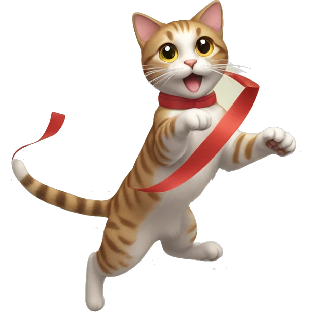 cat chasing long ribbon emoji