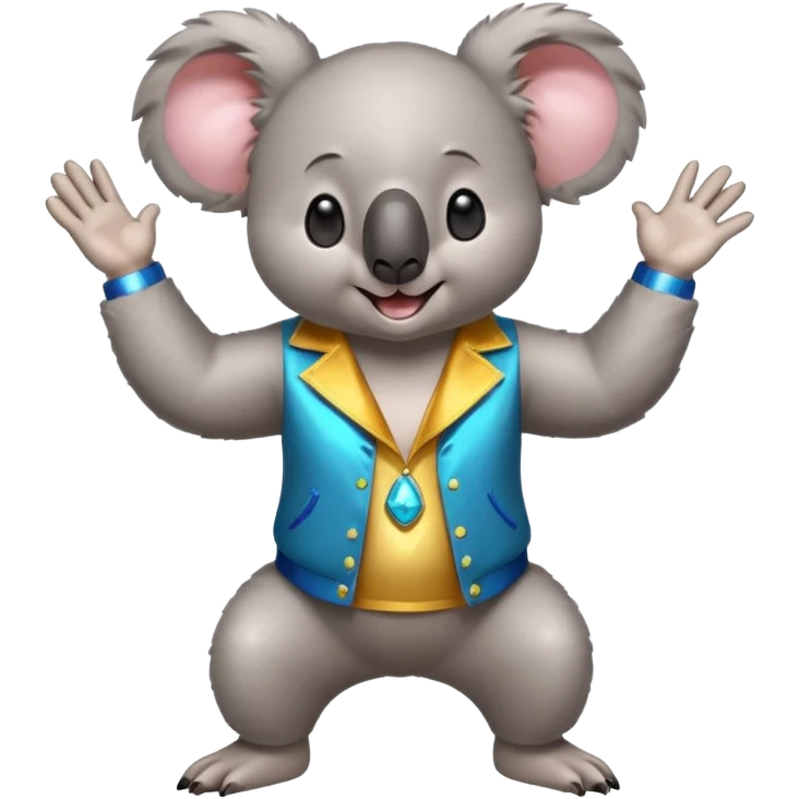 A koala in disco clothes, dancing enthusiastically, portrait, bust up emoji