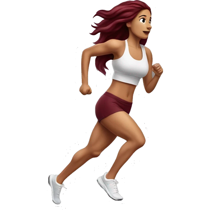 Beautiful tattooed  burgundy long haired woman jogging emoji