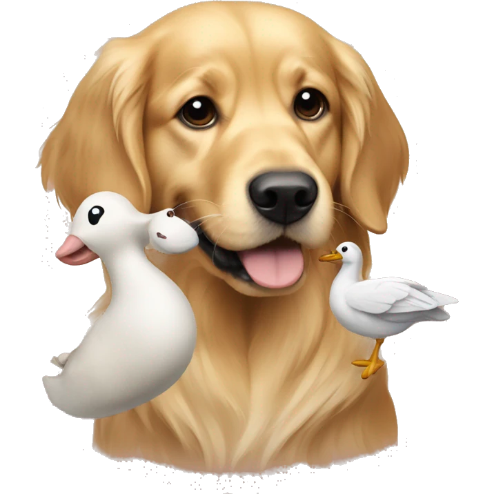 Golden retriever holding a goose toy emoji