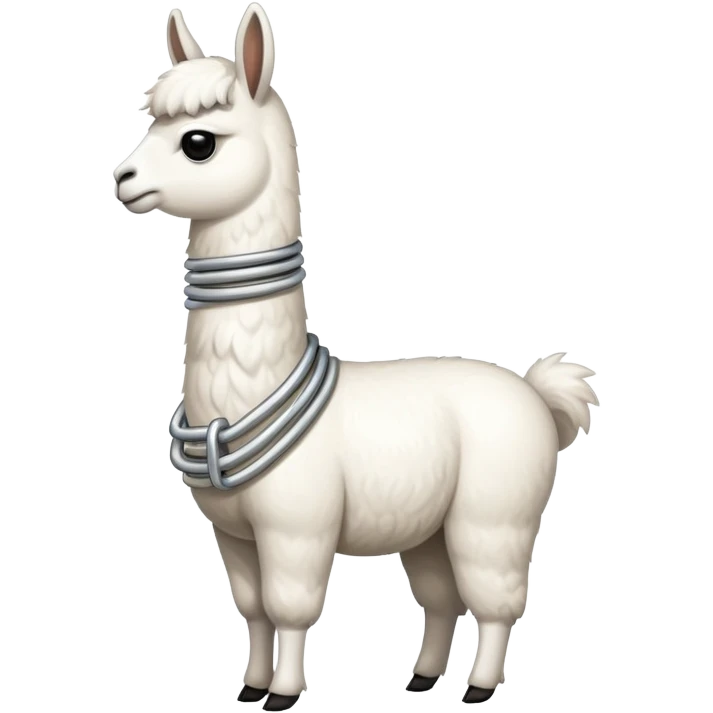 white llama with a long steel resilient coil around the neck emoji