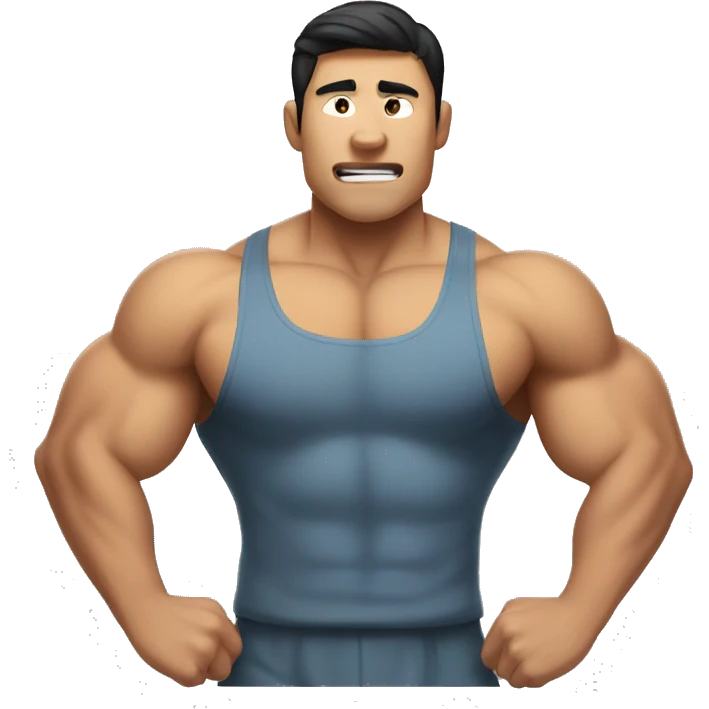 buff gym asian man full body making a 'rizz' face emoji