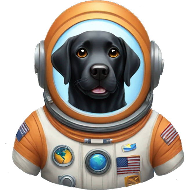 happy black labrador in Mars spacesuit emoji