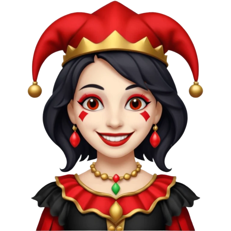 jester woman, black and red emoji