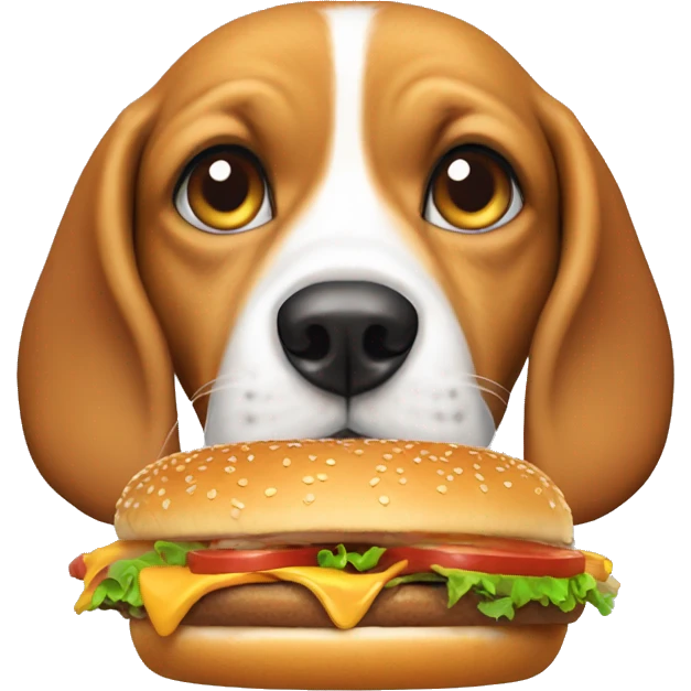 beagle dog eating a burger like a human emoji
