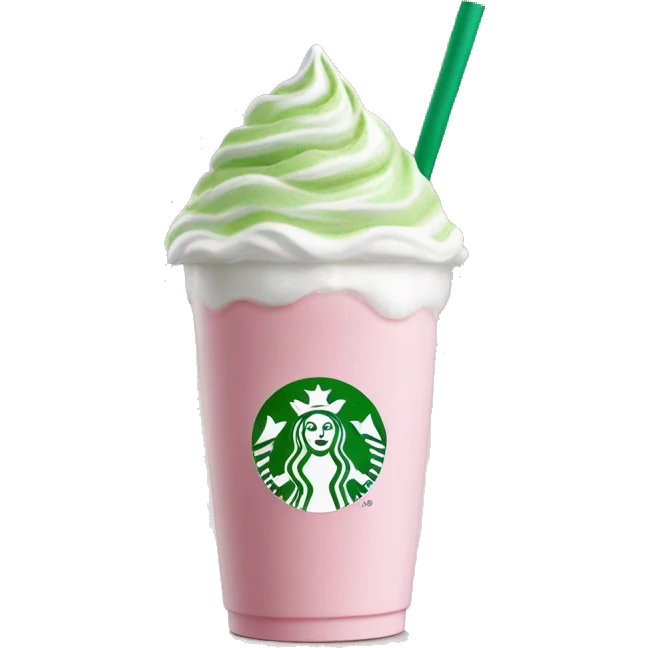 Clear Starbucks cup, no logo, with light pink drink, matcha foam, and whip cream on top emoji