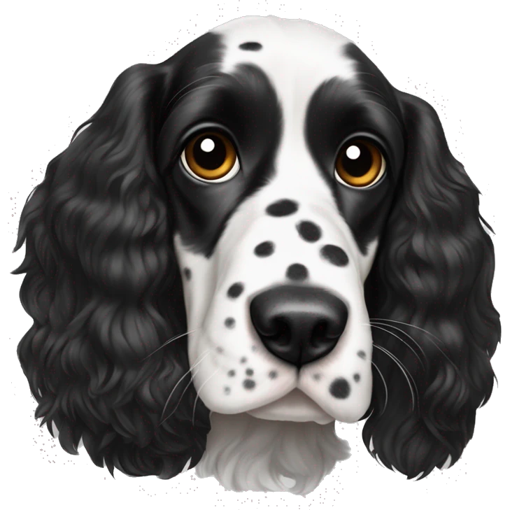 black and white trimed english cocker spaniel with spots on nose and black ears emoji