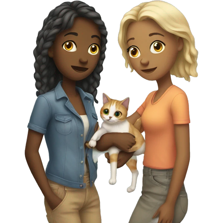 Two lesbian girls with a cat emoji