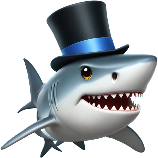 4D Shark with a top hat emoji