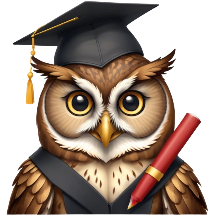 Owl with graduation hat and diploma in claws emoji