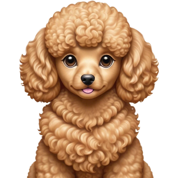 Cinematic Noble Apricot Poodle Portrait Emoji, Poised and regal, with a refined, elegant build and a meticulously groomed, curly apricot Fur, deep-set soulful warm eyes, Simplified yet sharp and sophisticated features, highly detailed, glowing with a soft, dignified glow, high shine, intelligent and graceful, stylized with an air of sophistication, focused and attentive, soft glowing outline, capturing the essence of a watchful and confident companion, so majestic it feels as though it could prance out of the screen with effortless authority! emoji