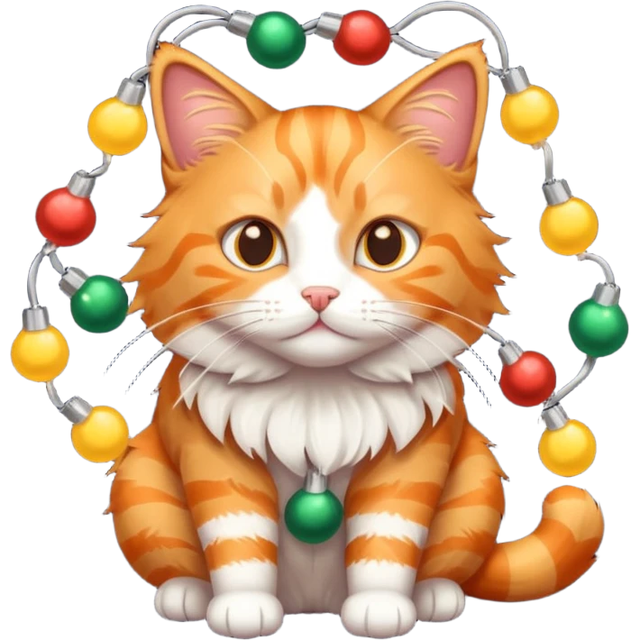 cat tangled up in christmas lights emoji