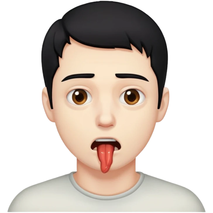 A black hair, brown eyed man choking himself emoji
