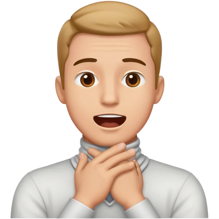 Guy with open mouth crossing his hands around his neck emoji