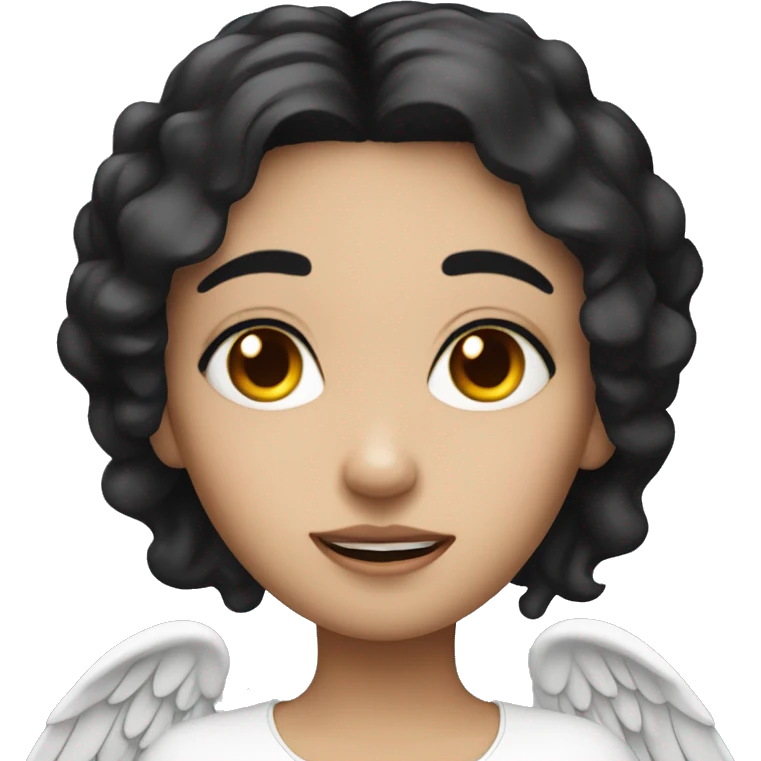 cute girl angel with black hair fair skin with devil horns emoji