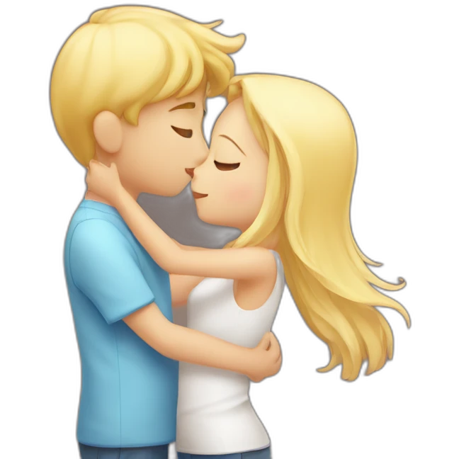 A blond boy who kisses a pretty blonde girl with a heart above their heads  emoji