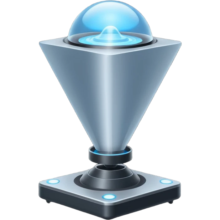Flat emoji of a wrist-mounted hologram projector emitting a soft blue light cone, simple shapes, modern sci-fi style emoji