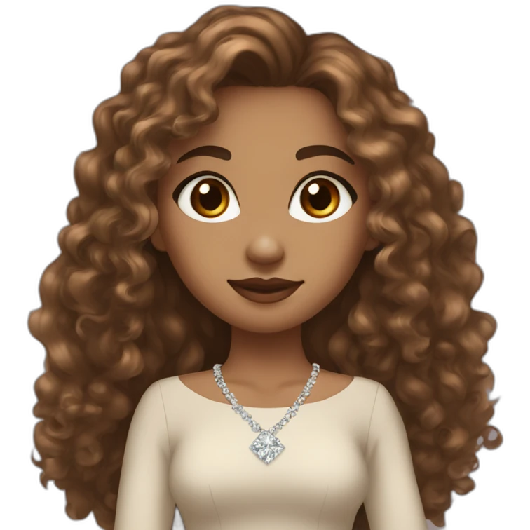 Mixed girl /curly long hair, brown light color/ with dark brown eyes / with a diamond dress emoji