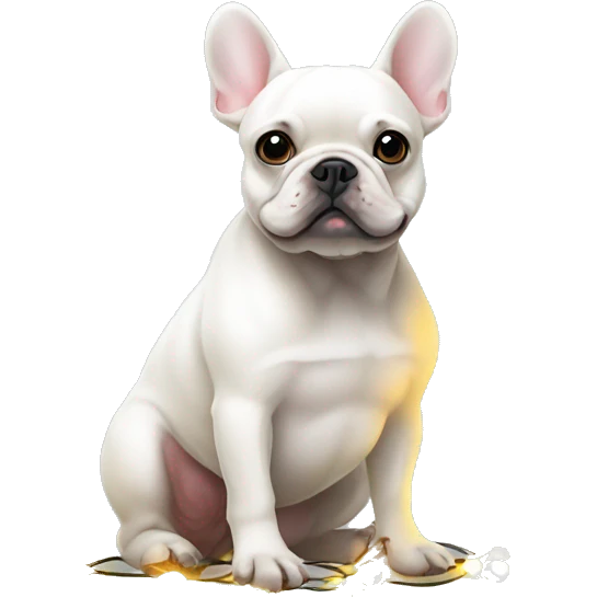 White frenchie sitting on Christmas lights emoji