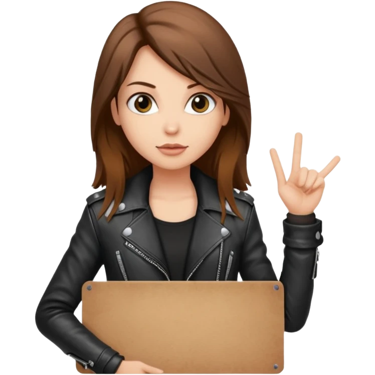 A fair skin rocker chick with long brown hair holding a large blank sign emoji