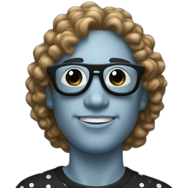 Person with wavy hair, small black dots on the nose, wearing sunglasses. emoji