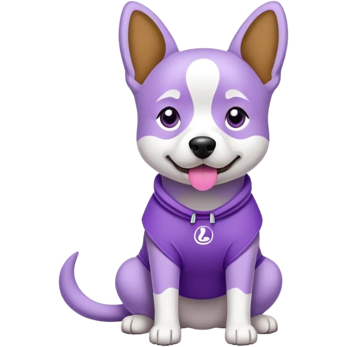 Dog wearing purple lululemon emoji