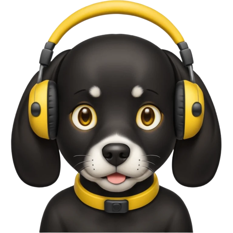 black dog wearing yellow headohones emoji