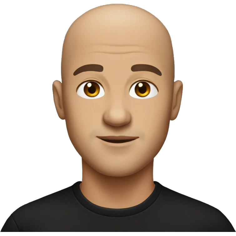 male portrait in black shirt bald head emoji