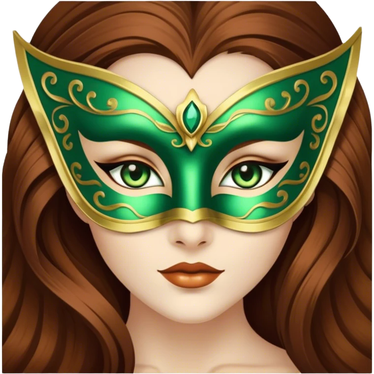 Greeneyed Woman with Long Brown hair venetian mask emoji
