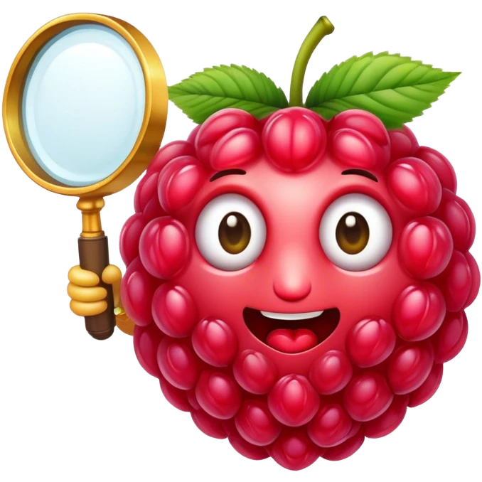 A raspberry holding a magnifiyng glass more natural emoji