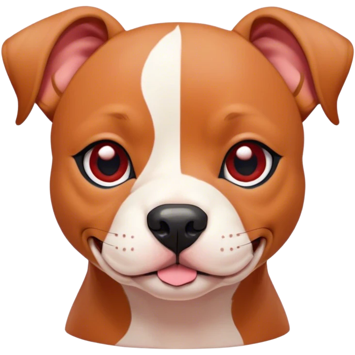 Cinematic Cute Red/Fawn Staffordshire Bull Terrier Portrait Emoji, Head tilted playfully and inquisitively, featuring a glossy red/fawn Fur with a vibrant sheen and delicate white accents, round, sparkling dark eyes filled with curiosity, Simplified yet irresistibly adorable features, highly detailed, glowing with a warm, friendly glow, high shine, affectionate and spirited, stylized with a touch of whimsy, bright and endearing, soft glowing outline, capturing the essence of a mischievous yet loving pup, so playful it feels like it could bound out of the screen and into your arms! emoji