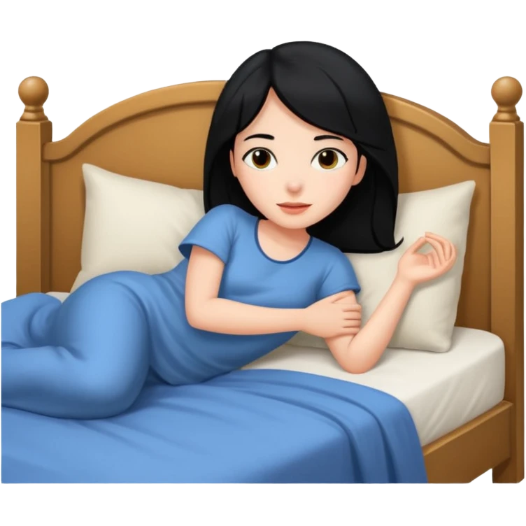 Girl with black hair lying in bed emoji