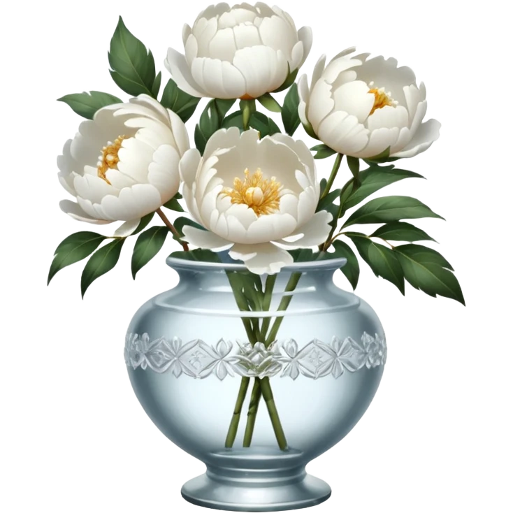 White peonies in crystal vintage  vase  emoji