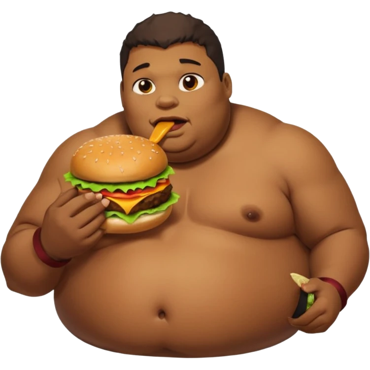 Fat African American guy eats a hamburger and in the background Pudge from Dota 2 farts emoji