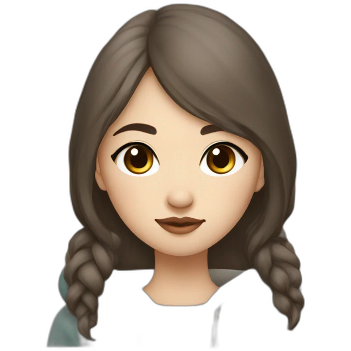 Kazakh girl with brown wolf cut hair, dark eyes and septum whose style was influenced by korea emoji