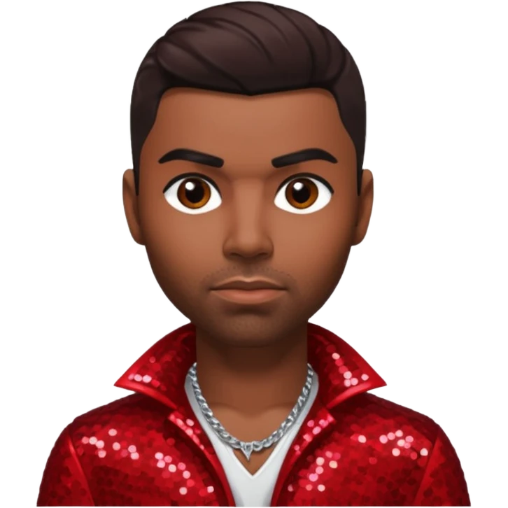 Ginuwine with dark brown hair, red sequin outfit emoji