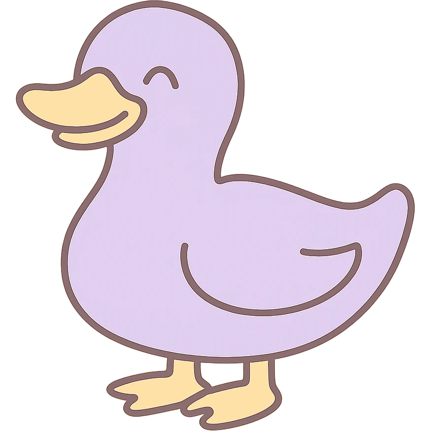 pastel toon style happy purple duck, simple 2D drawing, minimal detail, flat colors emoji